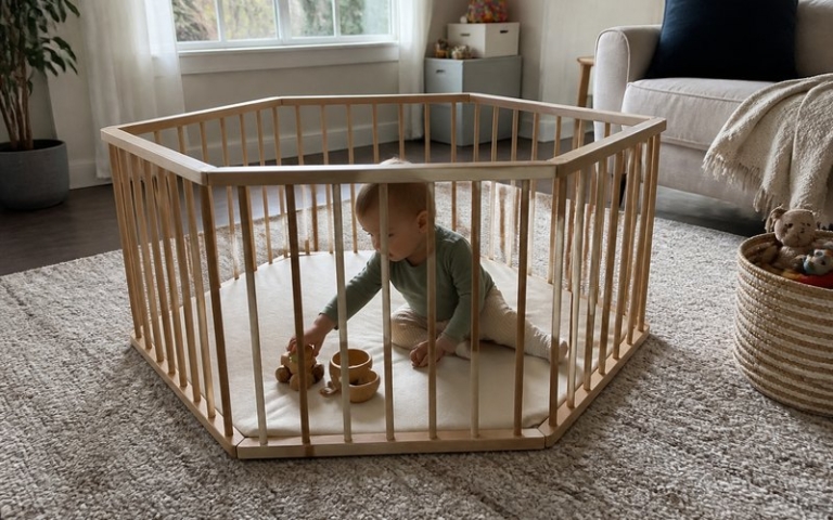 Laufgitter aus Holz im Wohnzimmer